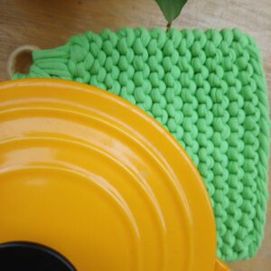 lime green knitted potholder global seasons