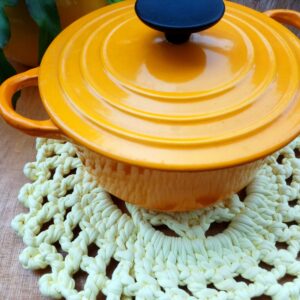 Handknitted Round Light Yellow Trivet and Pot Holder