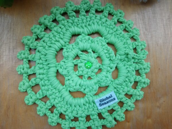 Handknitted Round Mint Green Trivet and Pot Holder