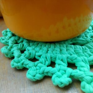 Handknitted Round Mint Green Trivet and Pot Holder