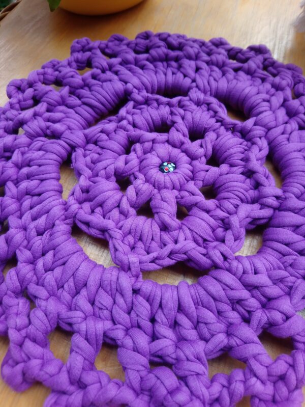 Handknitted Round Orchid Trivet and Pot Holder