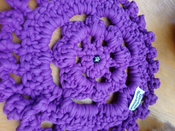 Handknitted Round Orchid Trivet and Pot Holder