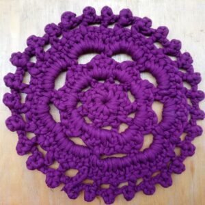 Handknitted Round Violet Trivet and Pot Holder